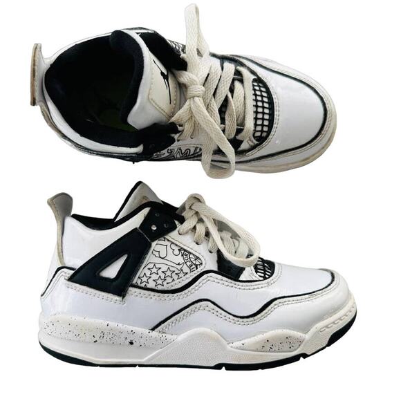 Nike Air Jordan Retro 4 SE PS DIY Kids 12 Child Mid Dunk Black White #DC4100 - Picture 1 of 7